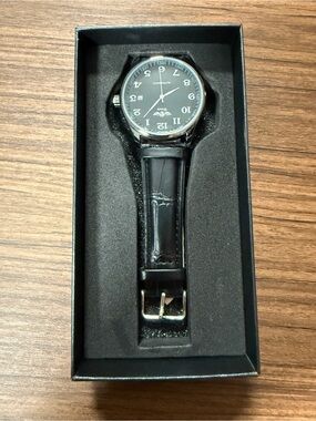 Black Leather Strap Men's Watch with Silver Case - Unbranded
